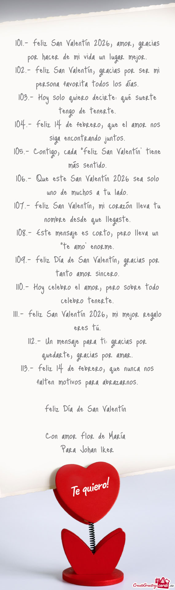 101.- Feliz San Valentín 2026, amor, gracias por hacer de mi vida un lugar mejor