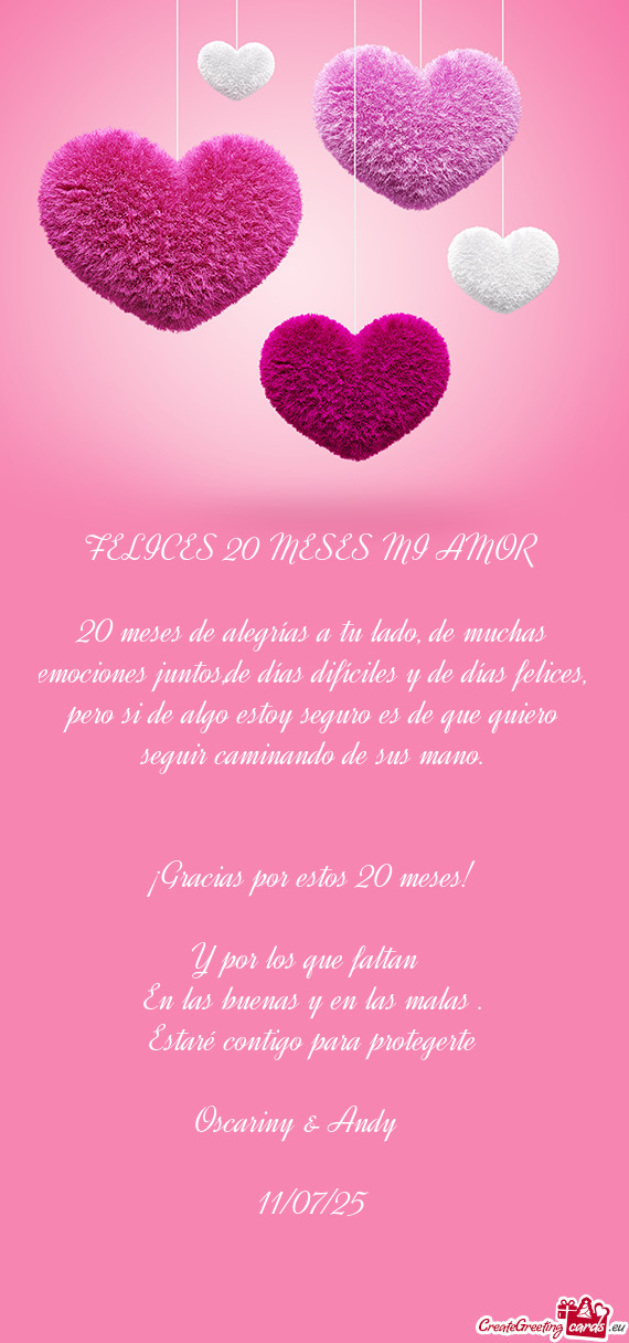 20 meses de alegrías a tu lado, de muchas emociones juntos,de días difíciles y de días felices