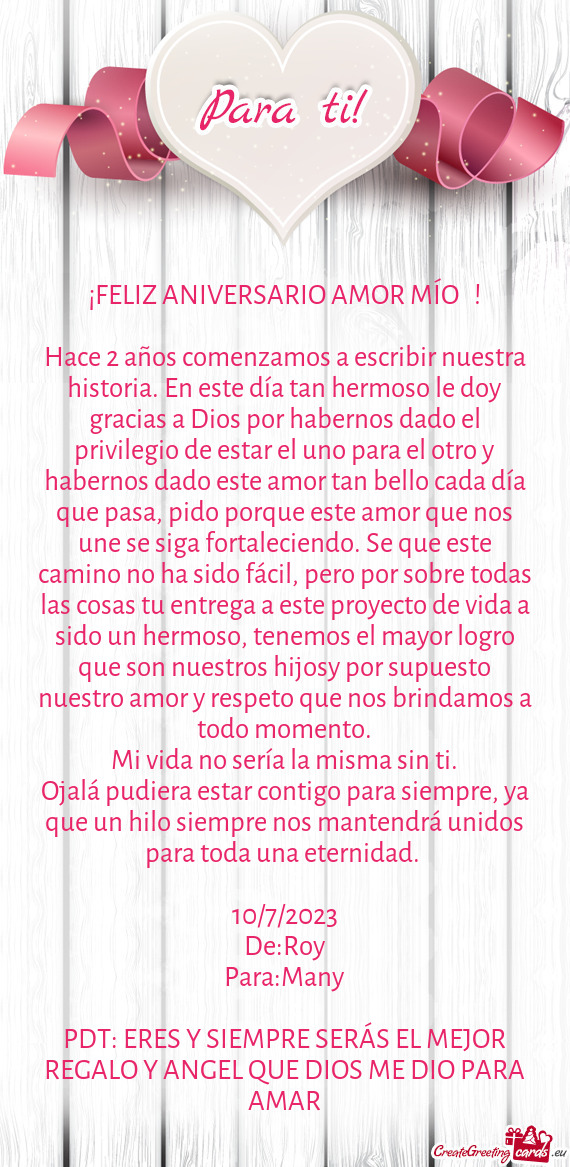 A día que pasa, pido porque este amor que nos une se siga fortaleciendo. Se que este camino no ha s