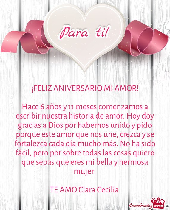 A sido fácil, pero por sobre todas las cosas quiero que sepas que eres mi bella y hermosa mujer