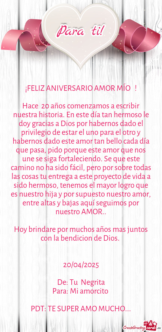 Ada día que pasa, pido porque este amor que nos une se siga fortaleciendo. Se que este camino no ha