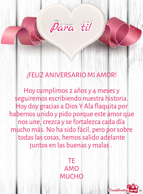 Ala flaquita por habernos unido y pido porque este amor que nos une, crezca y se fortalezca cada dí