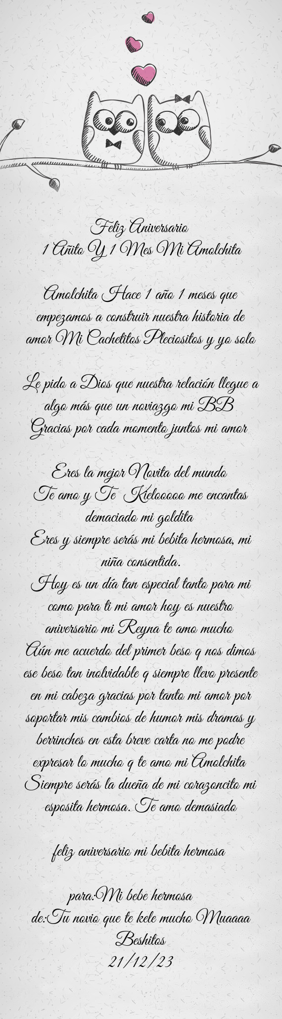 Amolchita Hace 1 año 1 meses que empezamos a construir nuestra historia de amor Mi Cachetitos Pleci