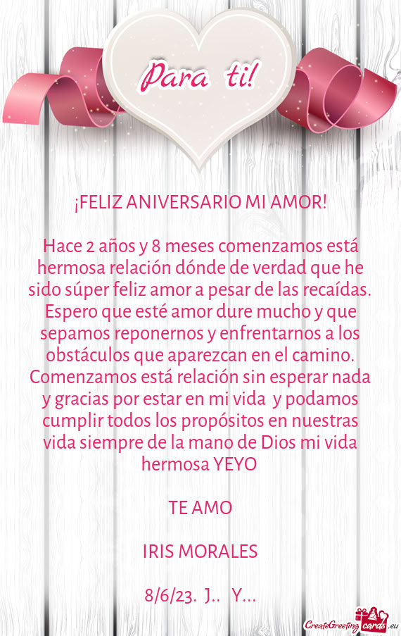 Amor a pesar de las recaídas. Espero que esté amor dure mucho y que sepamos reponernos y enfrentar