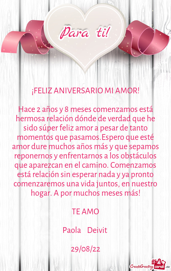 Amor a pesar de tanto momentos que pasamos.Espero que esté amor dure muchos años más y que sepamo