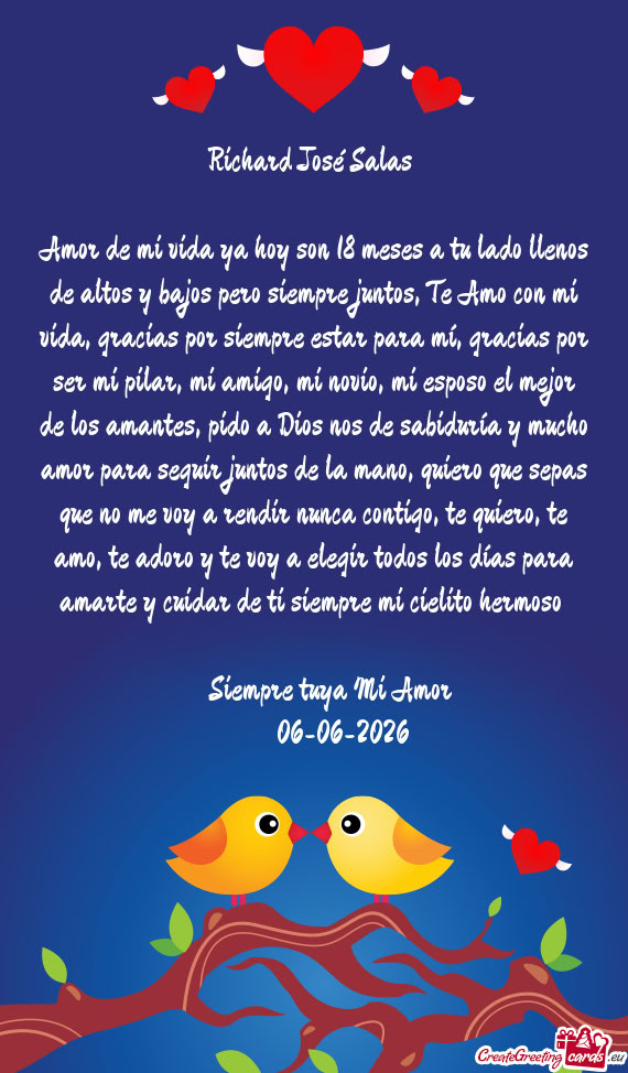 Amor de mi vida ya hoy son 18 meses a tu lado llenos de altos y bajos pero siempre juntos, Te Amo co