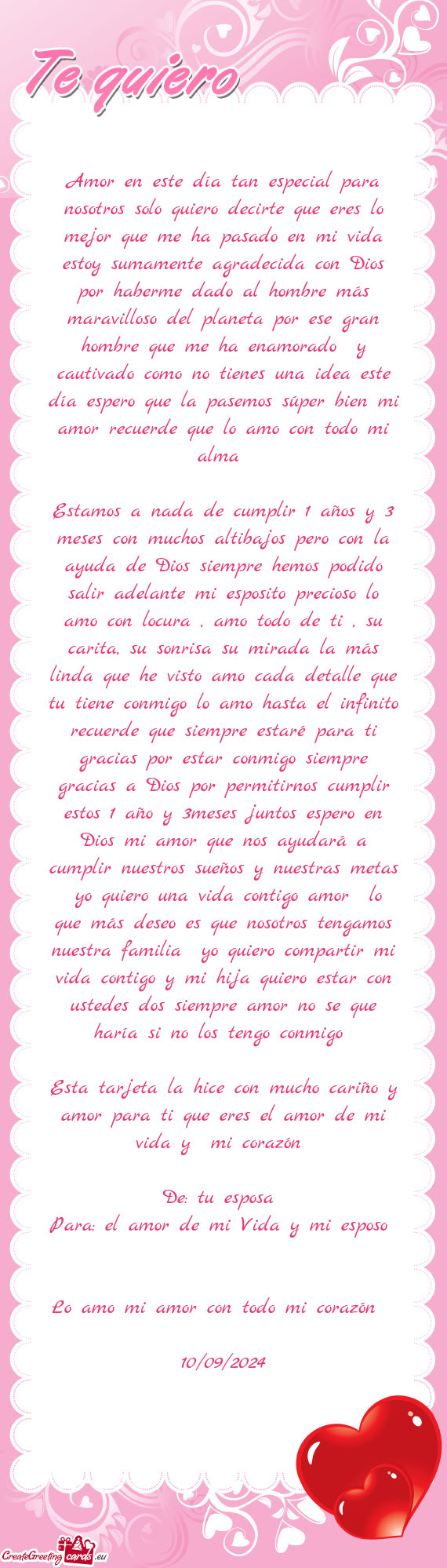 Amor en este día tan especial para nosotros solo quiero decirte que eres lo mejor que me ha pasado