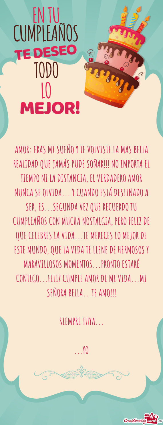 AMOR: ERAS MI SUEÑO Y TE VOLVISTE LA MAS BELLA REALIDAD QUE JAMÁS PUDE SOÑAR!!! NO IMPORTA EL TIE