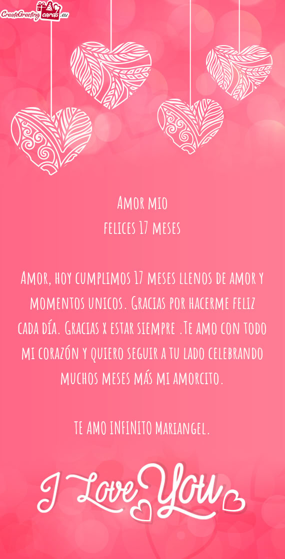 Amor, hoy cumplimos 17 meses llenos de amor y momentos unicos. Gracias por hacerme feliz cada día