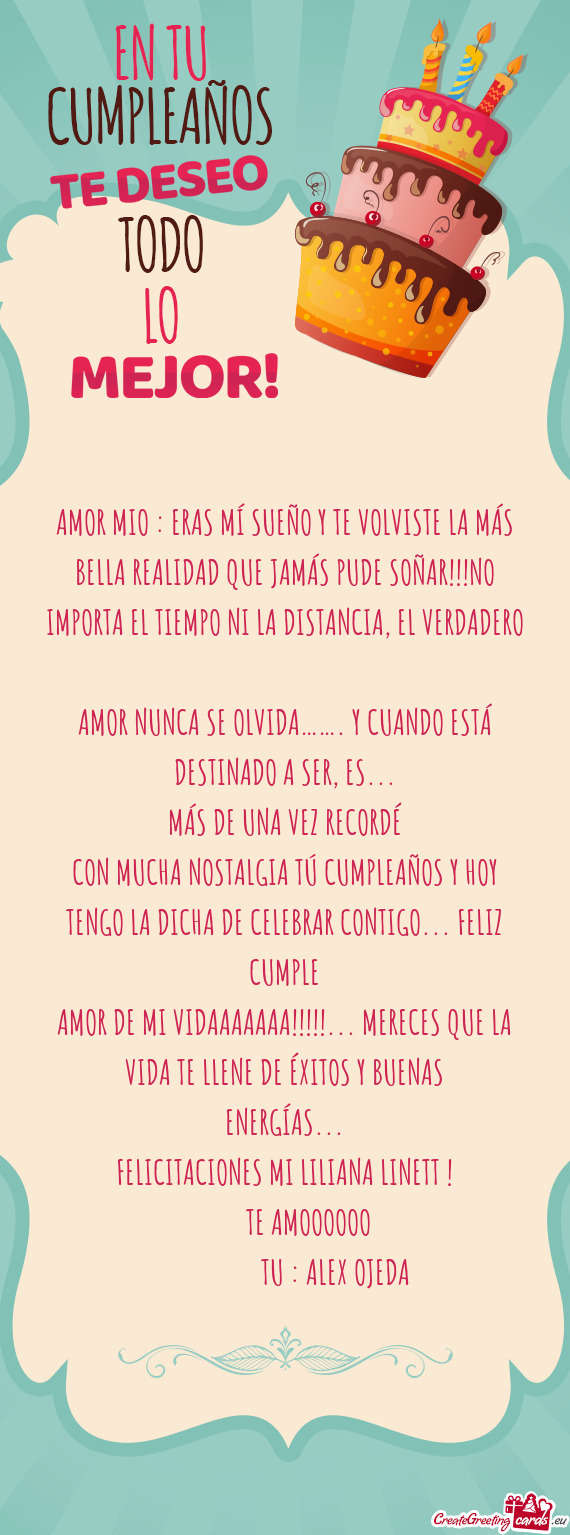 AMOR MIO : ERAS MÍ SUEÑO Y TE VOLVISTE LA MÁS