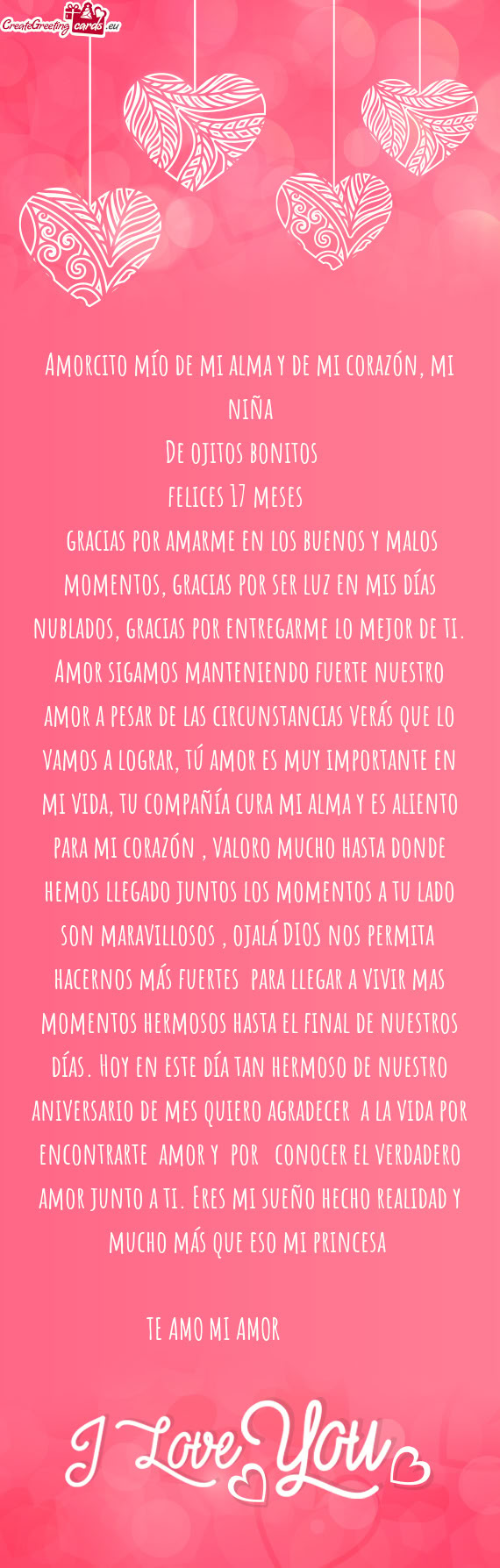 Amorcito mío de mi alma y de mi corazón, mi niña