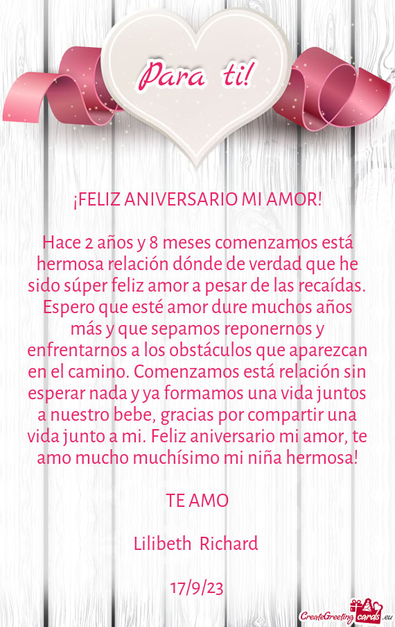 Aniversario mi amor, te amo mucho muchísimo mi niña hermosa