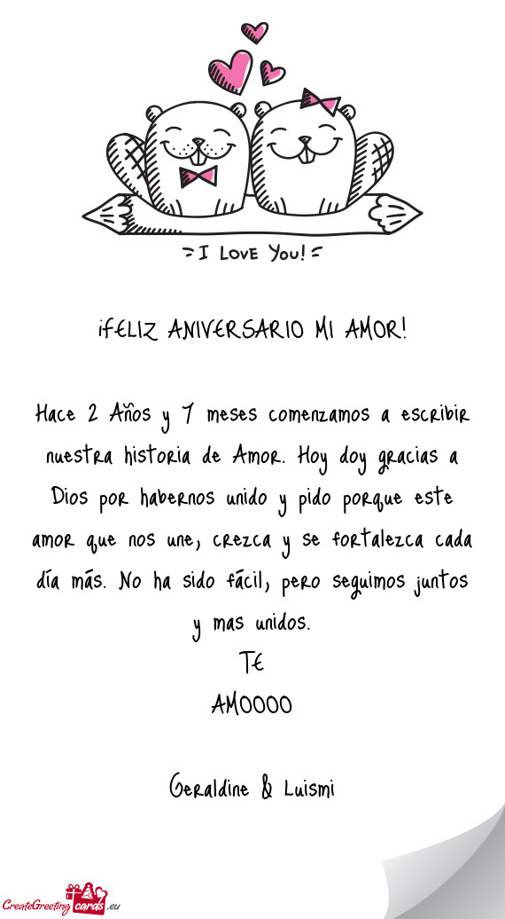 Bernos unido y pido porque este amor que nos une, crezca y se fortalezca cada día más. No ha sido