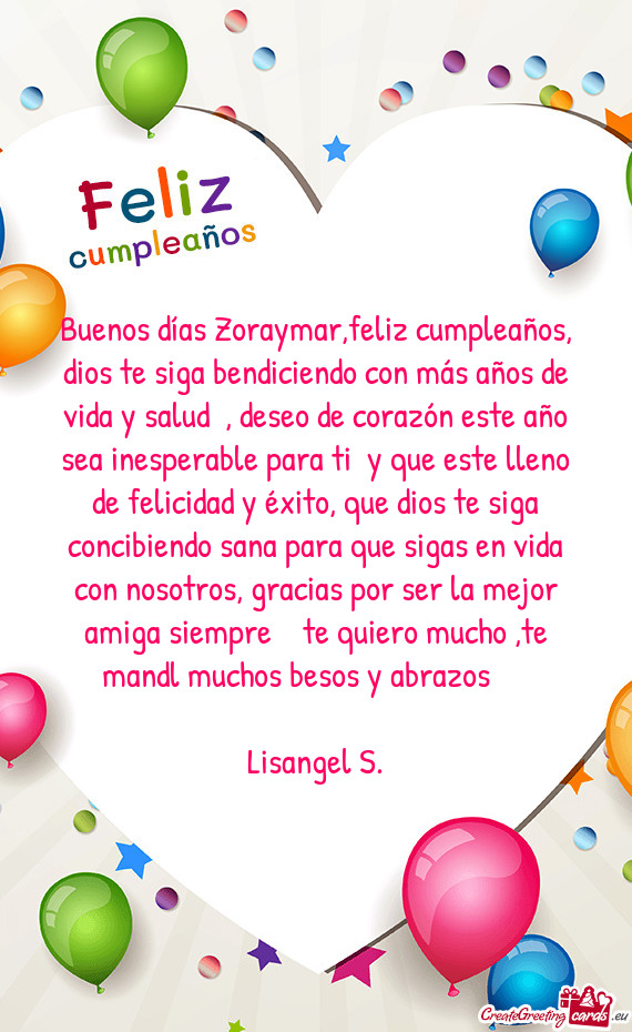 Buenos días Zoraymar,feliz cumpleaños, dios te siga bendiciendo con más años de vida y salud🙏