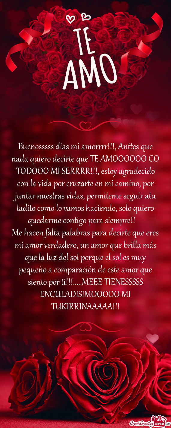 Buenosssss dias mi amorrrr!!!, Anttes que nada quiero decirte que TE AMOOOOOO CO TODOOO MI SERRRR