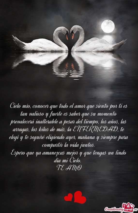 Cielo mío, conocer que todo el amor que siento por ti es tan valioso y fuerte es saber que su momen
