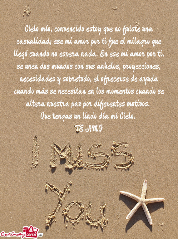 Cielo mío, convencido estoy que no fuiste una casualidad; ese mi amor por ti fue el milagro que lle