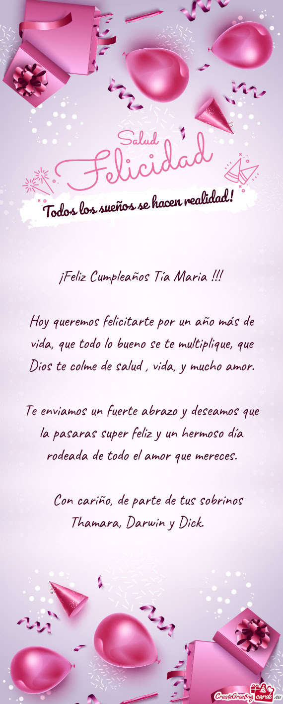 Colme de salud , vida, y mucho amor