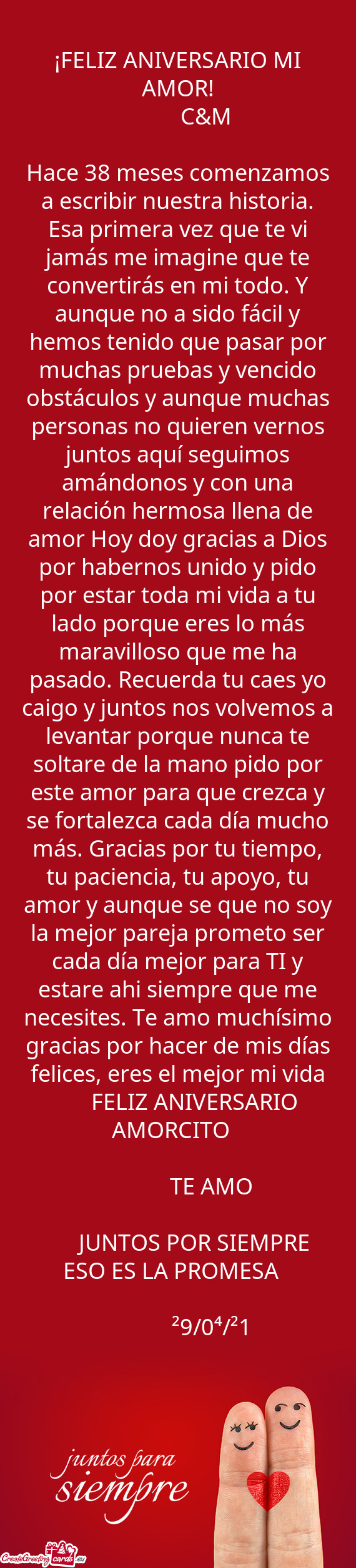 Con una relación hermosa llena de amor Hoy doy gracias a Dios por habernos unido y pido por estar t