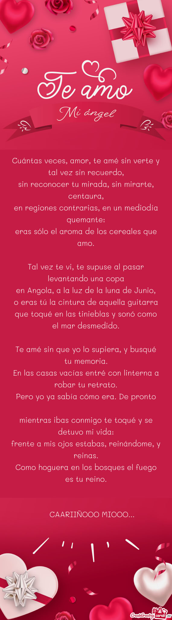 Cuántas veces, amor, te amé sin verte y tal vez sin recuerdo