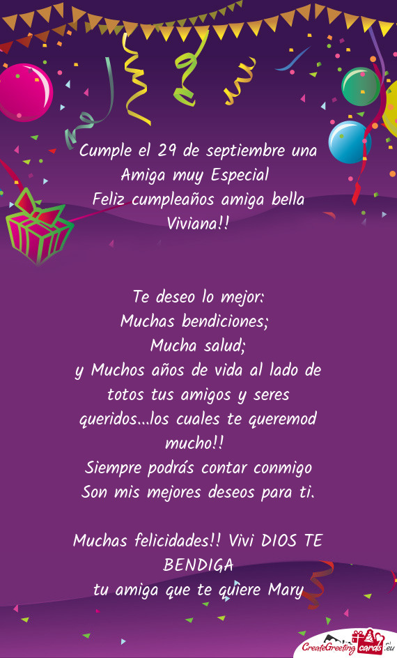 Cumple el 29 de septiembre una Amiga muy Especial