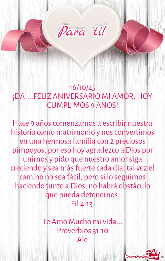 ¡DAI...FELIZ ANIVERSARIO MI AMOR, HOY CUMPLIMOS 9 AÑOS