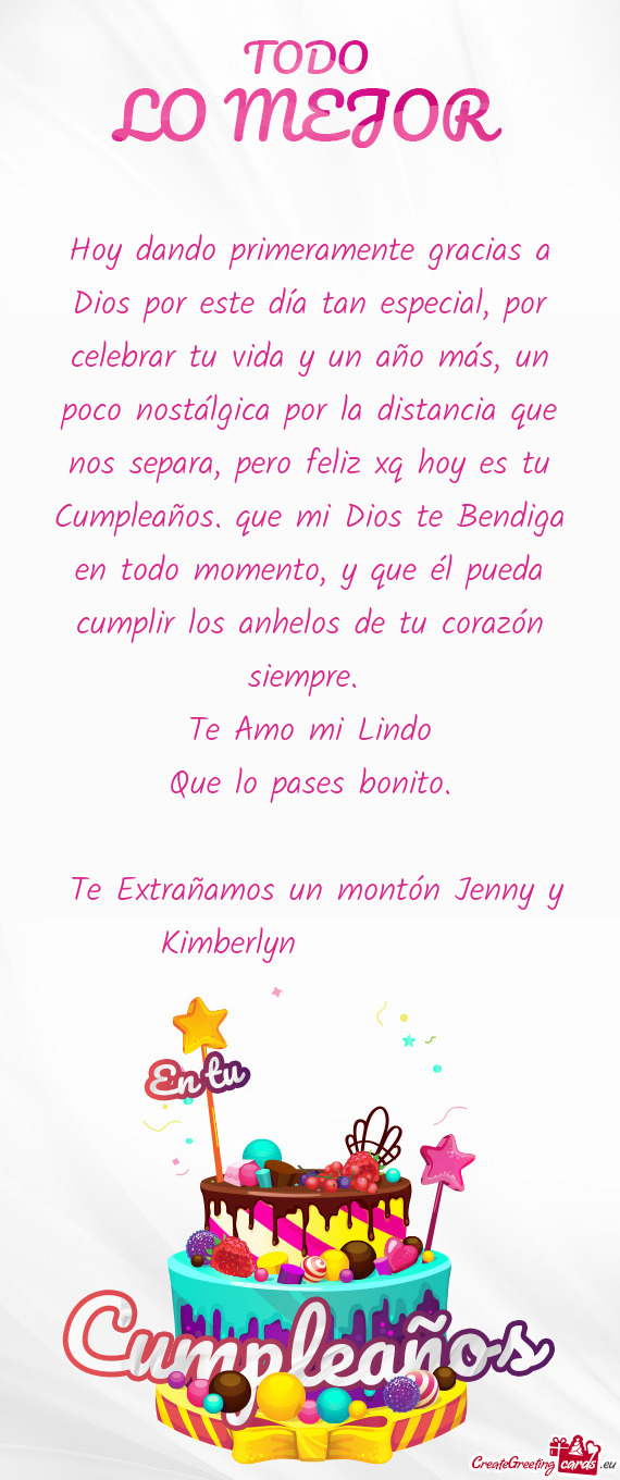 Dios te Bendiga en todo momento, y que él pueda cumplir los anhelos de tu corazón siempre