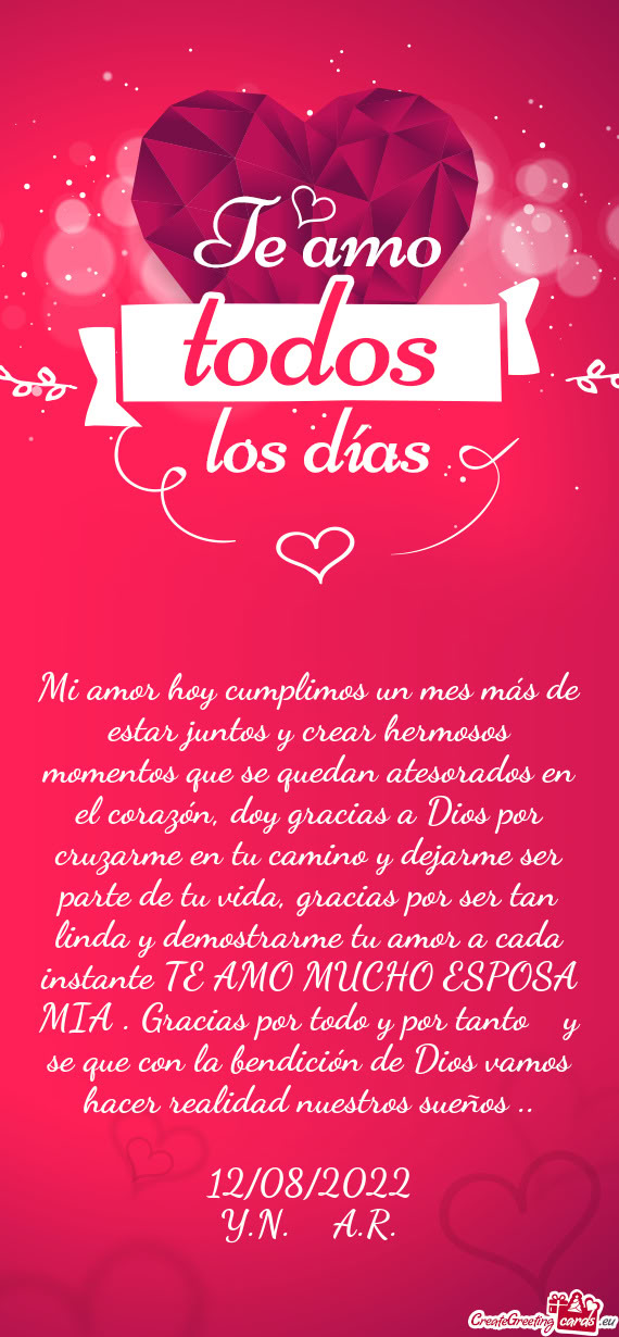 En el corazón, doy gracias a Dios por cruzarme en tu camino y dejarme ser parte de tu vida, gracia