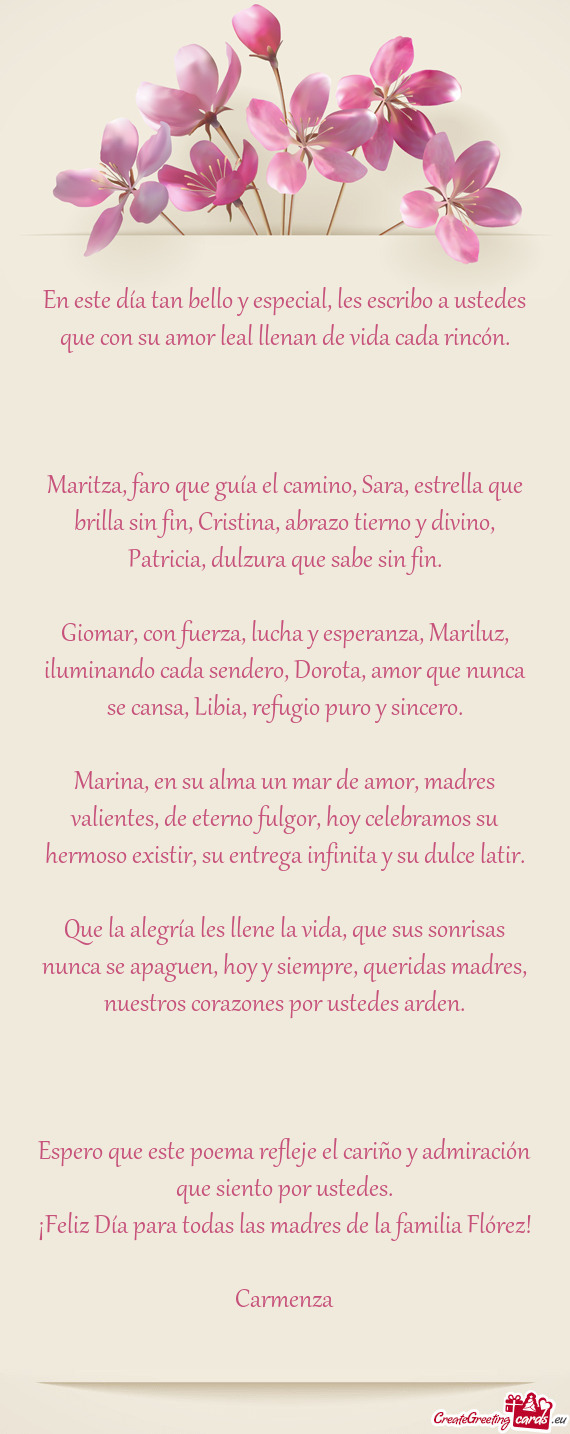 En este día tan bello y especial, les escribo a ustedes que con su amor leal llenan de vida cada ri
