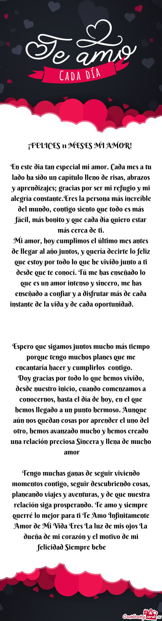 En este dia tan especial mi amor. Cada mes a tu lado ha sido un capítulo lleno de risas, abrazos y