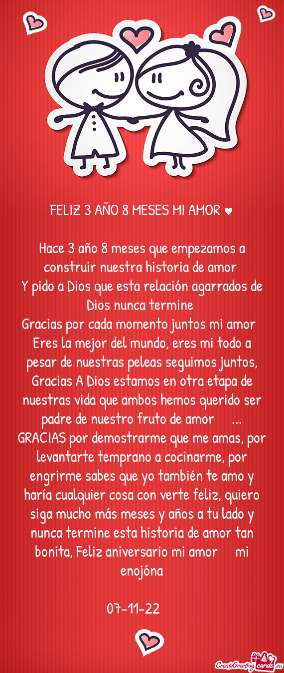 Eres la mejor del mundo, eres mi todo a pesar de nuestras peleas seguimos juntos, Gracias A Dios est