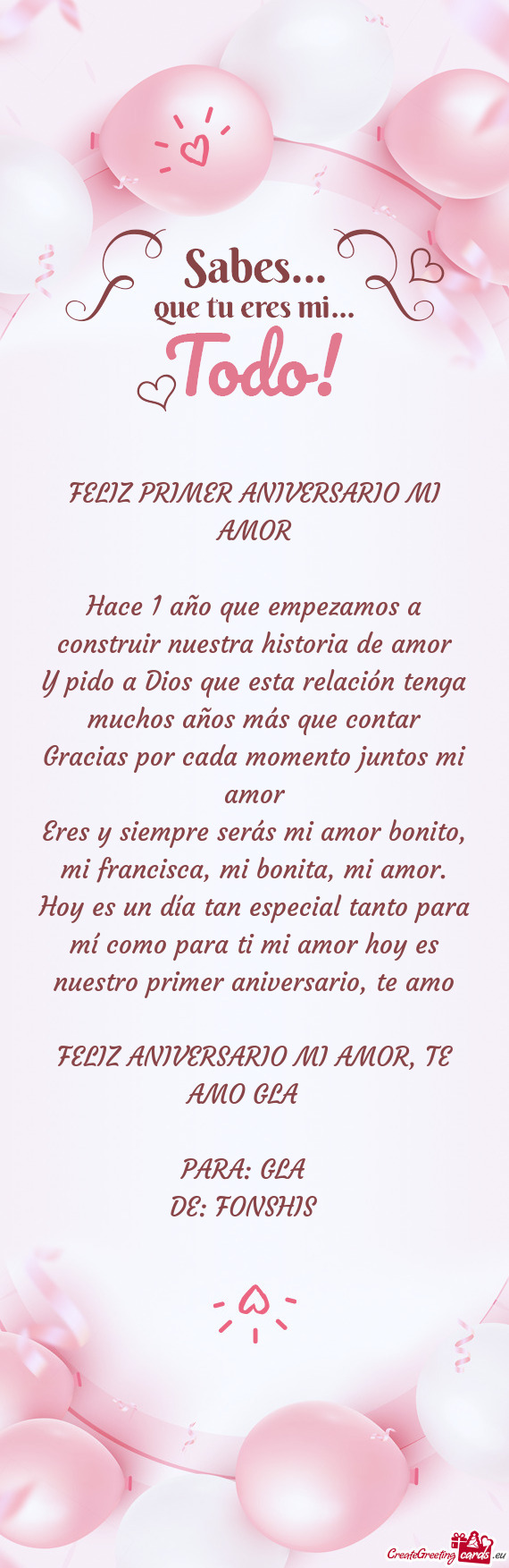 Eres y siempre serás mi amor bonito, mi francisca, mi bonita, mi amor