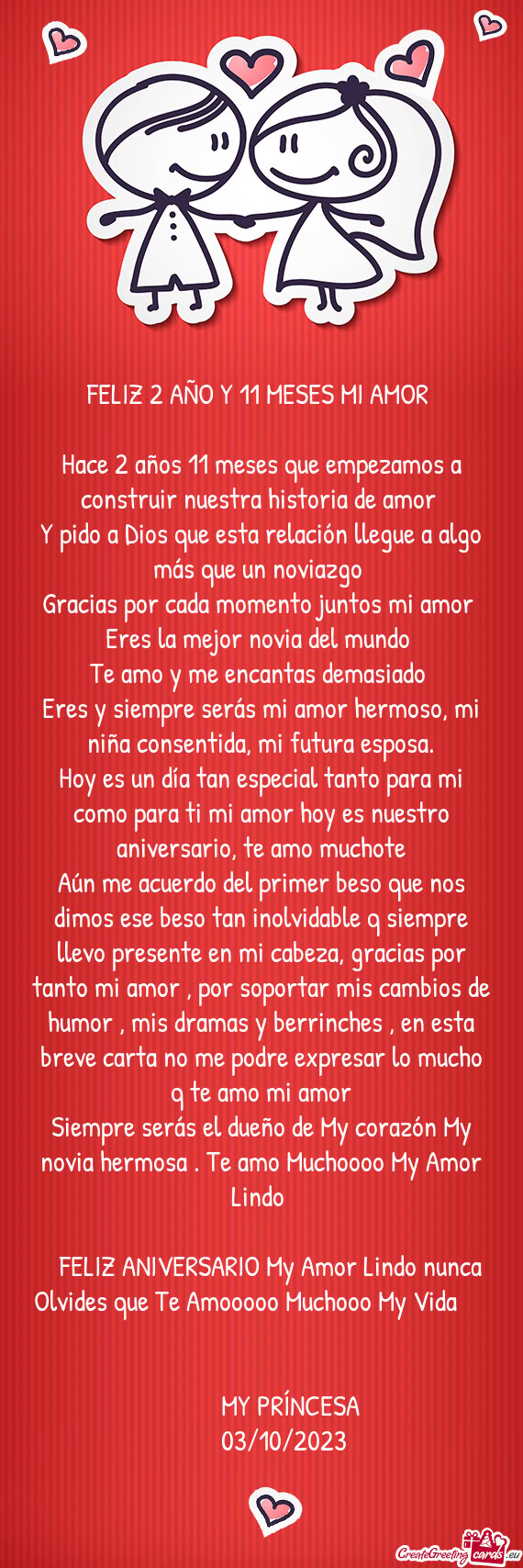 Eres y siempre serás mi amor hermoso, mi niña consentida, mi futura esposa