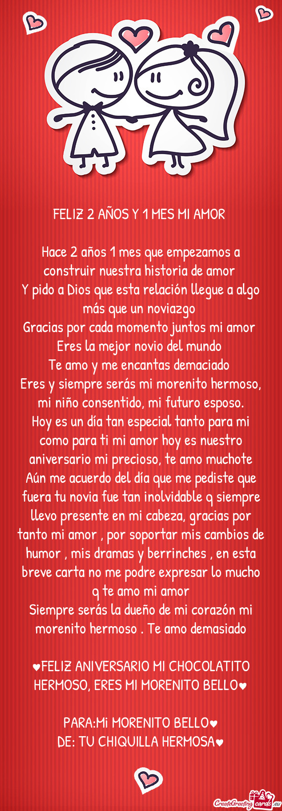 Eres y siempre serás mi morenito hermoso, mi niño consentido, mi futuro esposo