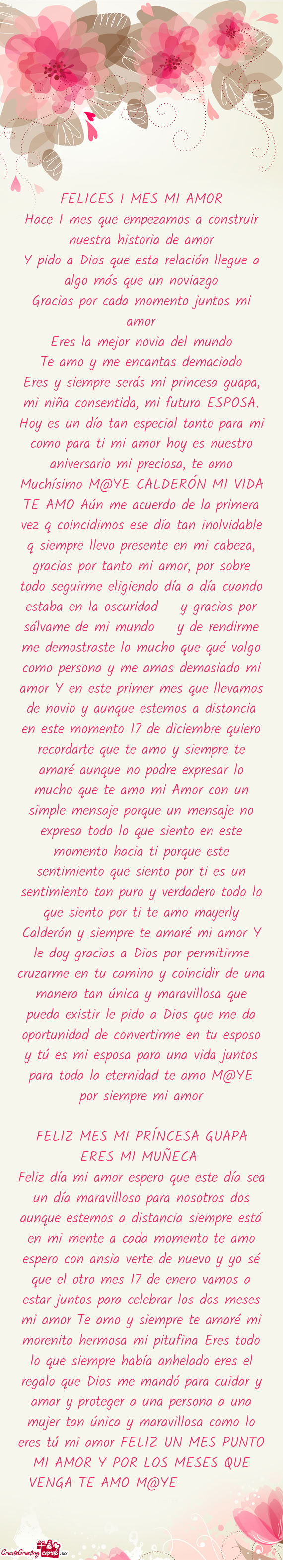 Eres y siempre serás mi princesa guapa, mi niña consentida, mi futura ESPOSA