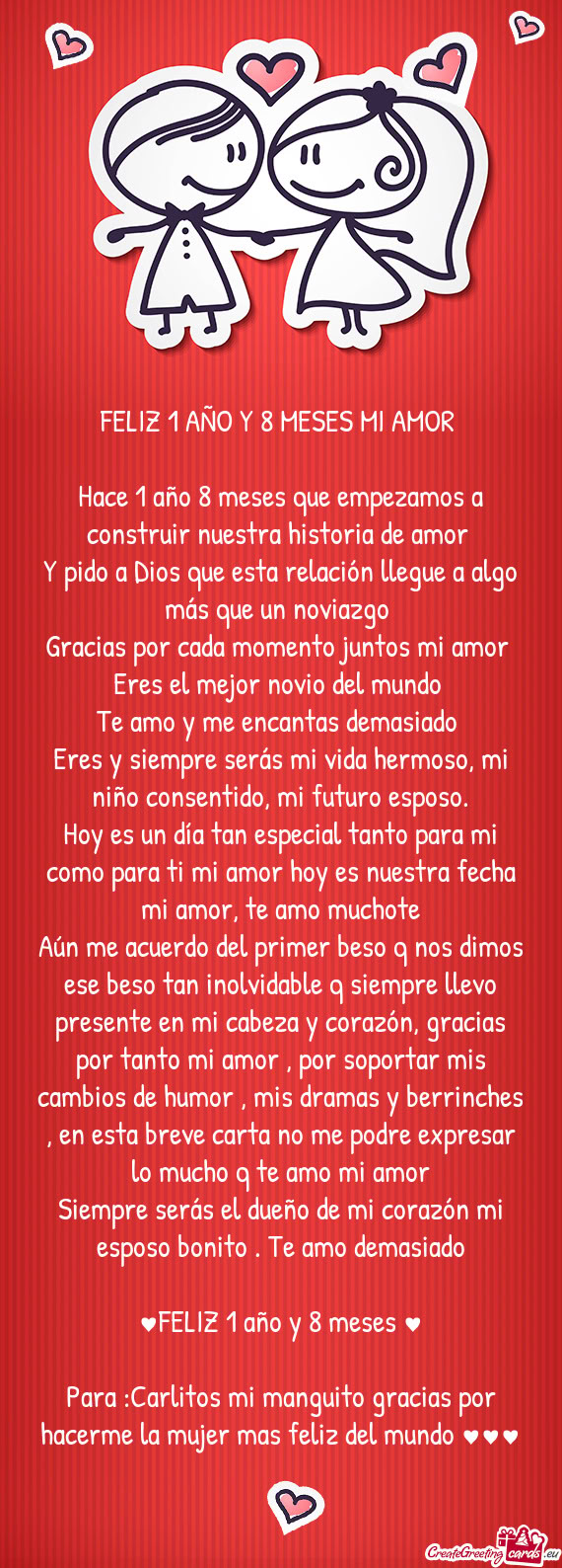 Eres y siempre serás mi vida hermoso, mi niño consentido, mi futuro esposo