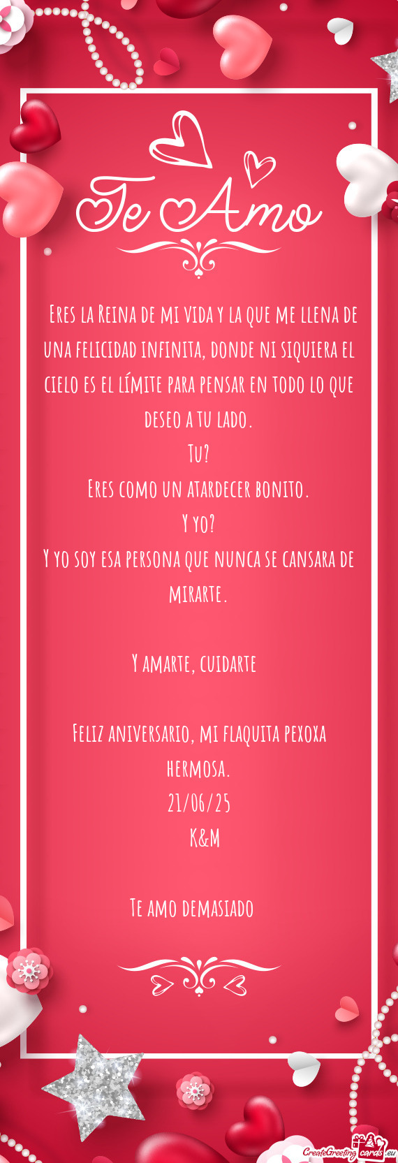 Es el límite para pensar en todo lo que deseo a tu lado