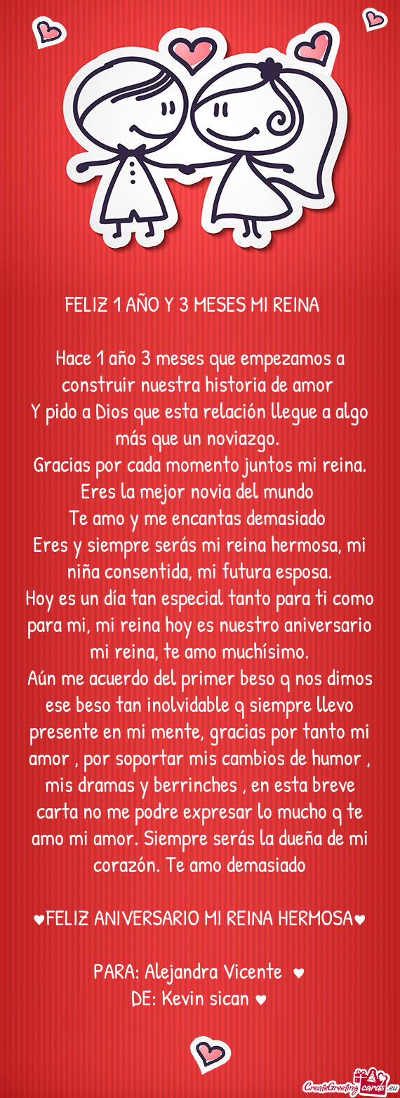 Esta breve carta no me podre expresar lo mucho q te amo mi amor. Siempre serás la dueña de mi cora