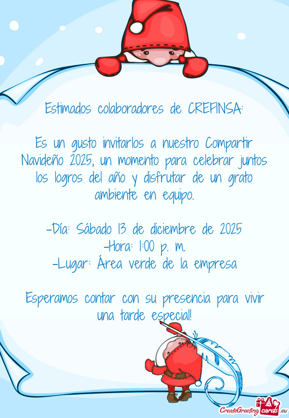 Estimados colaboradores de CREFINSA