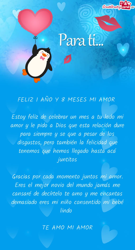 Estoy feliz de celebrar un mes a tu lado mi amor y le pido a Dios que esta relación dure para siemp