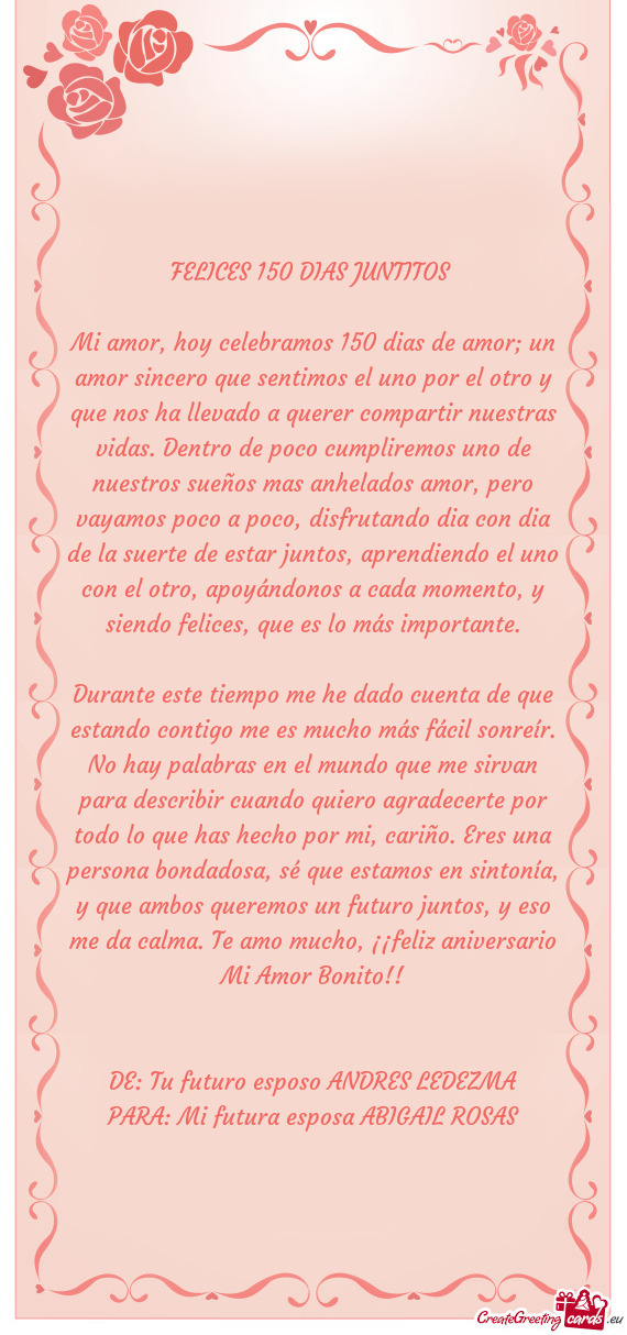 FELICES 150 DIAS JUNTITOS