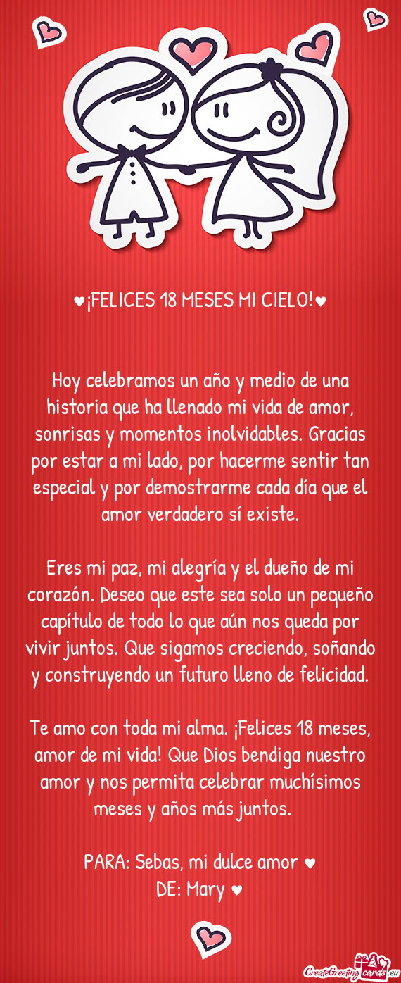 ♥¡FELICES 18 MESES MI CIELO!♥