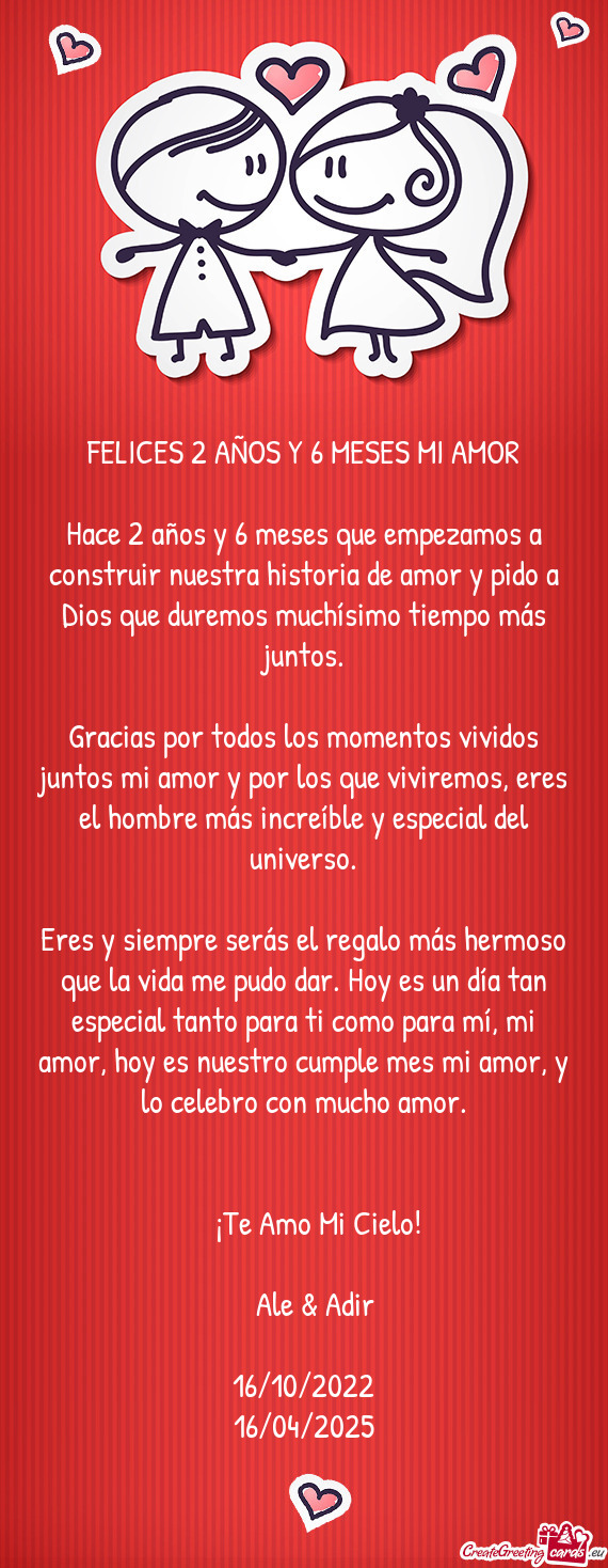 FELICES 2 AÑOS Y 6 MESES MI AMOR