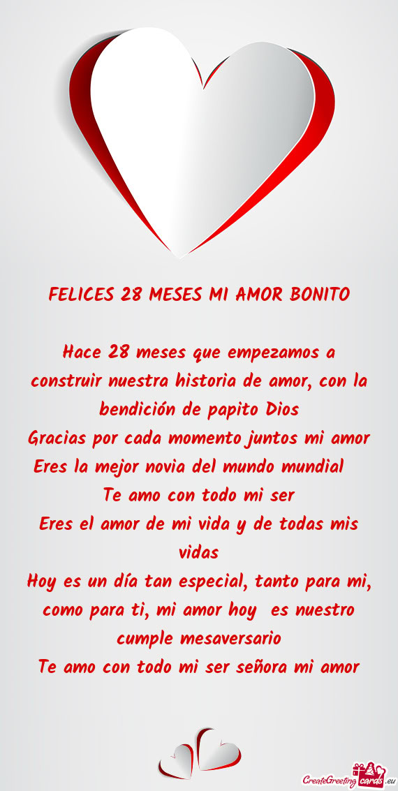 FELICES 28 MESES MI AMOR BONITO