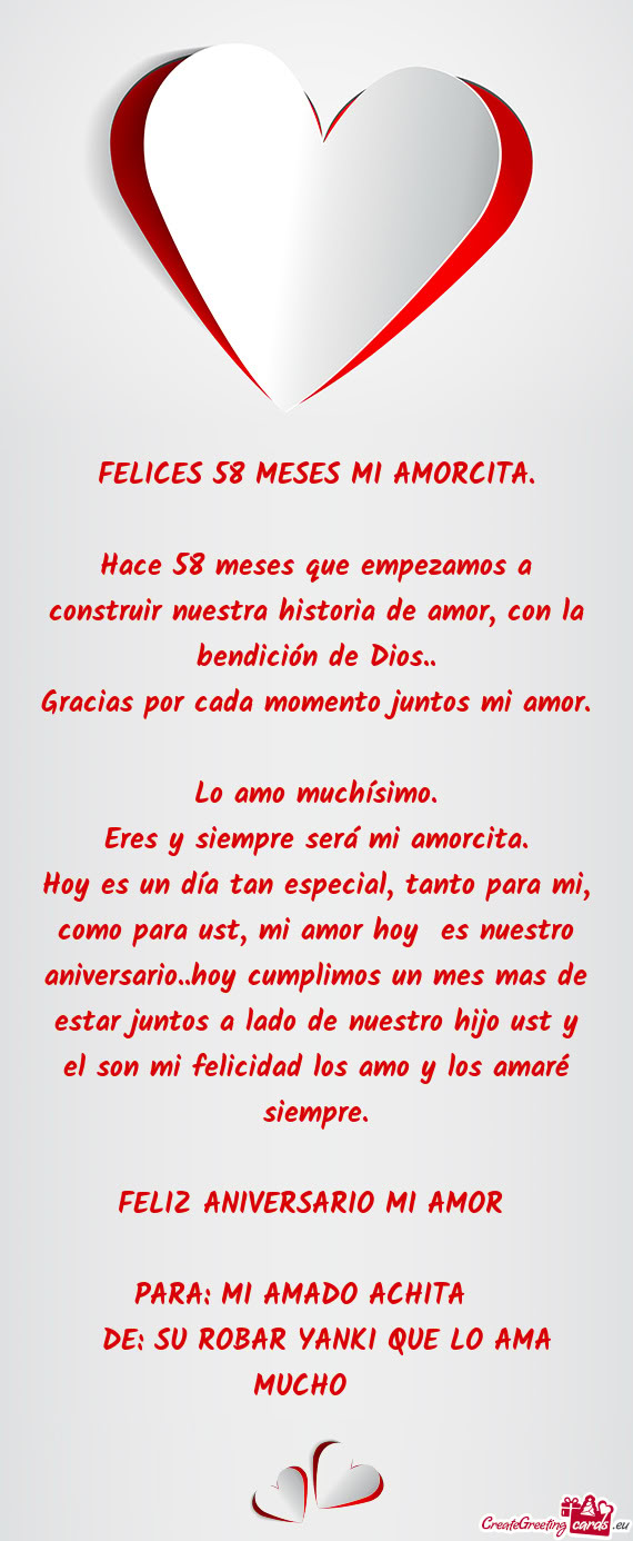 FELICES 58 MESES MI AMORCITA