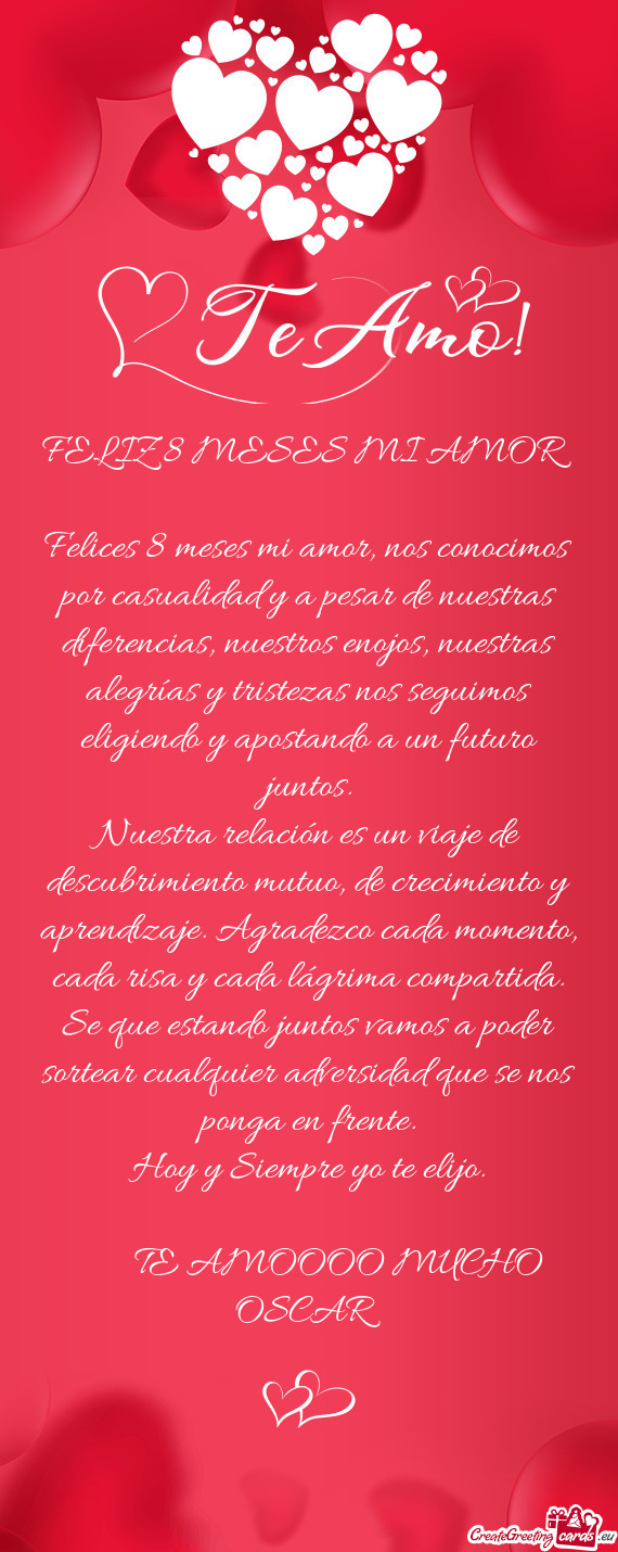 Felices 8 meses mi amor, nos conocimos por casualidad y a pesar de nuestras diferencias, nuestros en