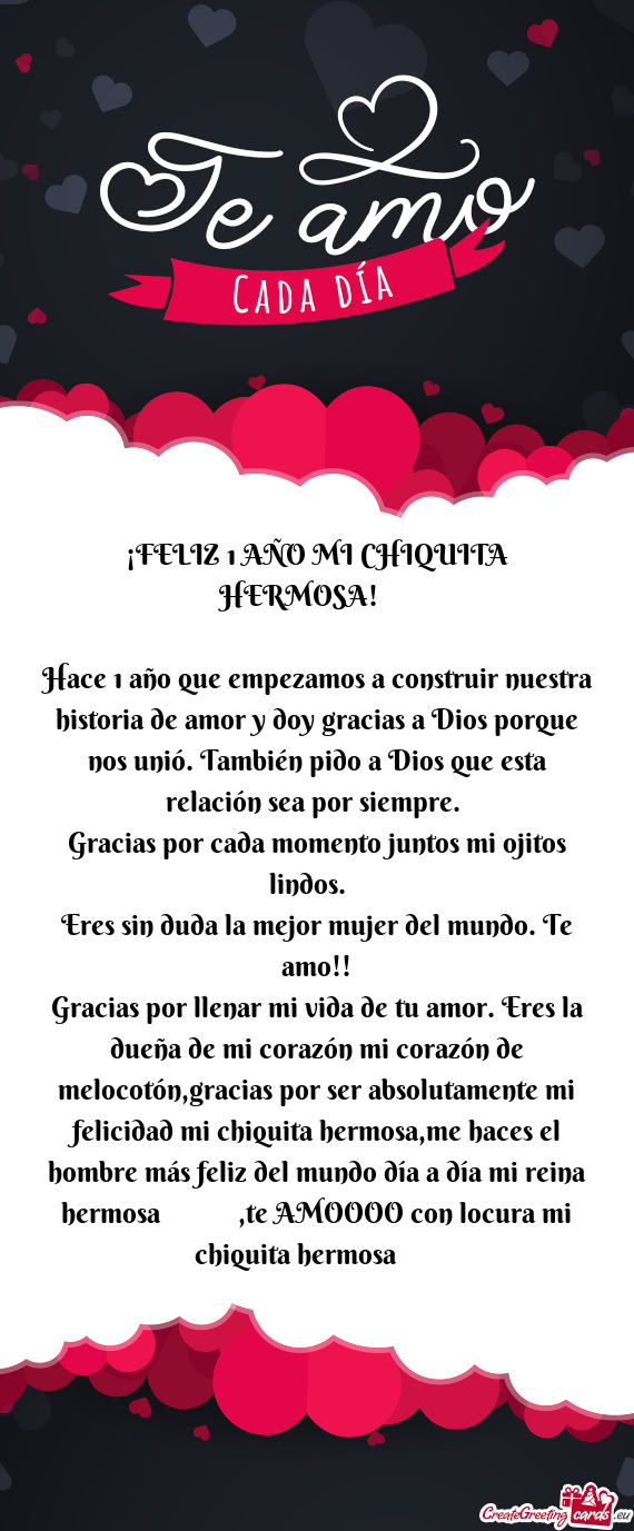 ¡FELIZ 1 AÑO MI CHIQUITA HERMOSA!❤️