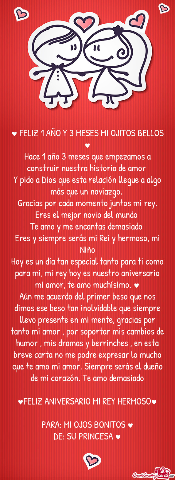 ♥ FELIZ 1 AÑO Y 3 MESES MI OJITOS BELLOS ♥
