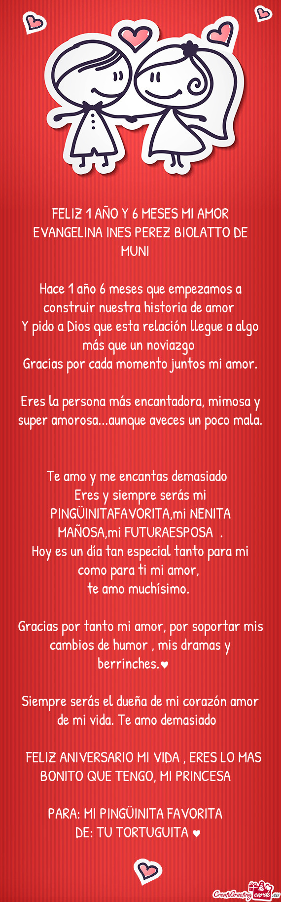 FELIZ 1 AÑO Y 6 MESES MI AMOR EVANGELINA INES PEREZ BIOLATTO DE MUNI ❤️