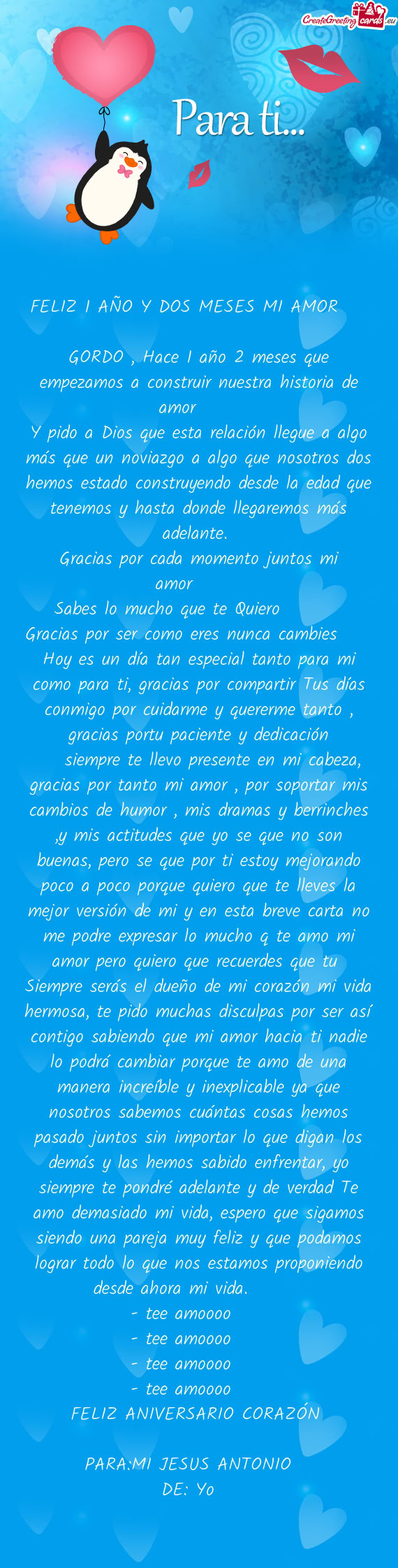 FELIZ 1 AÑO Y DOS MESES MI AMOR 😍